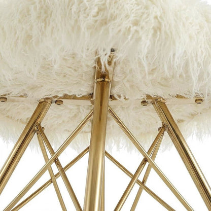 Flokati Dining Chair with Gold Metal Base and Comfortable Fabric Seat