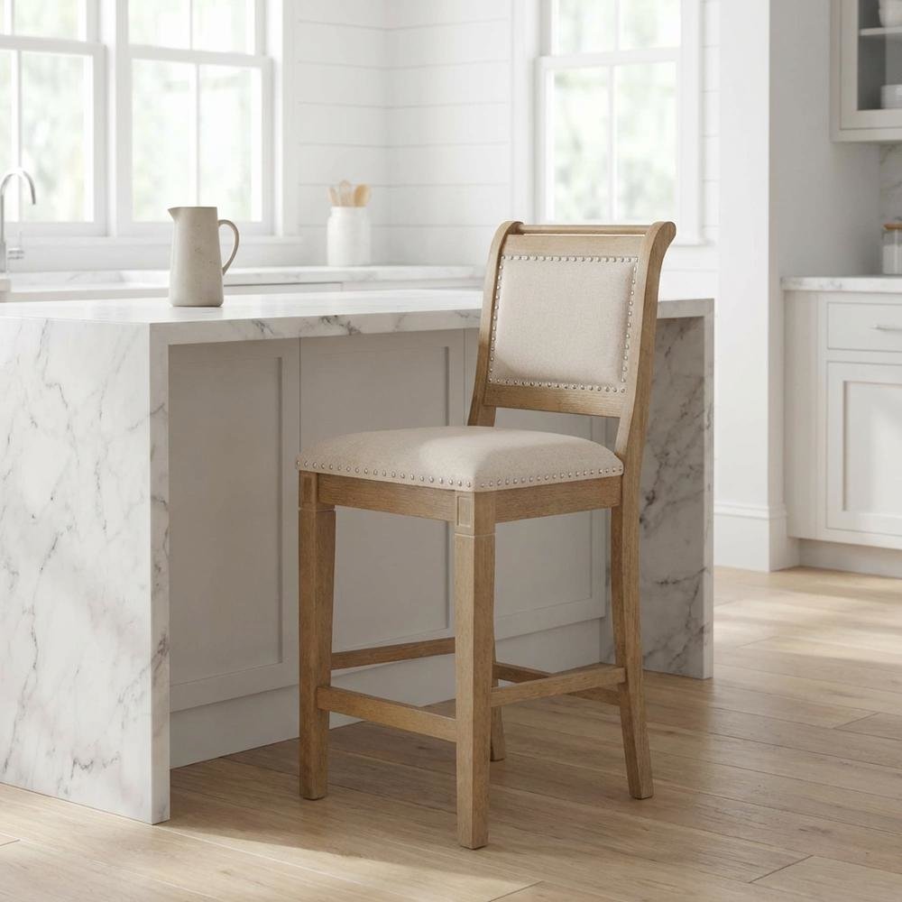 Grey Counter Stool with Rubberwood Frame and Foam Padding