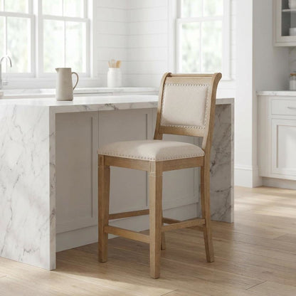Grey Counter Stool with Rubberwood Frame and Foam Padding