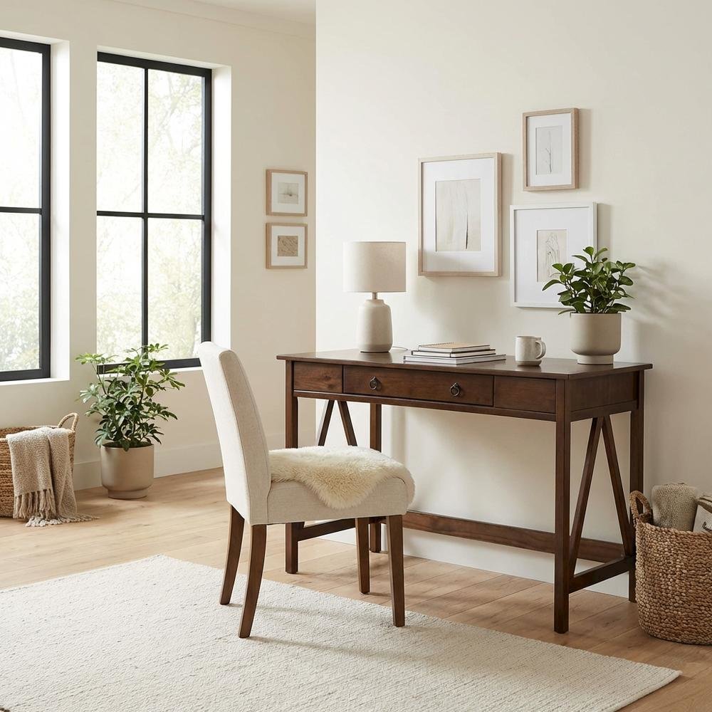 Wooden Office Desk In Antique Tobacco Finish With Solid Pine Construction