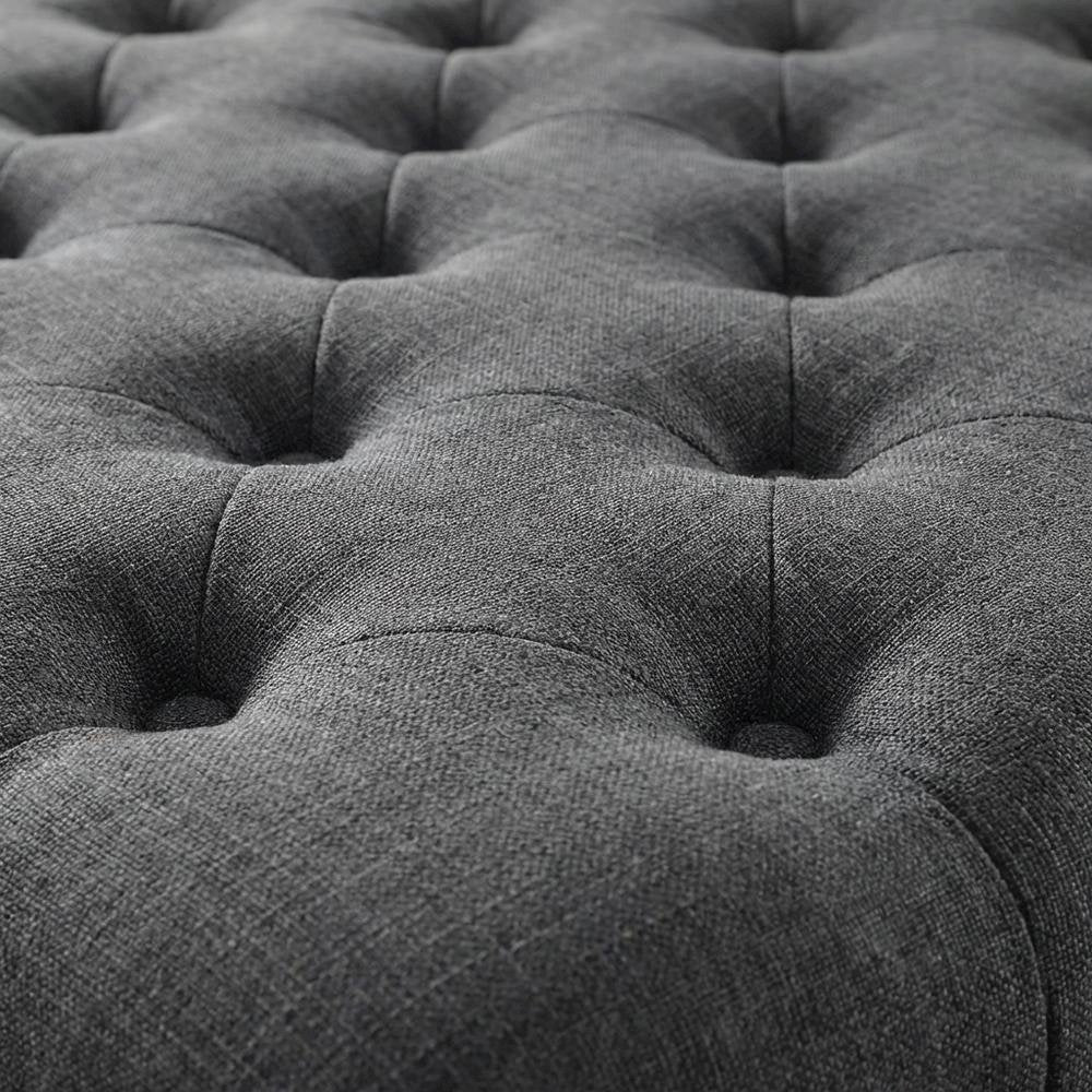 Charcoal Square Tufted Ottoman with Fabric Upholstery and Metal Casters