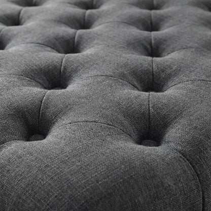 Charcoal Square Tufted Ottoman with Fabric Upholstery and Metal Casters