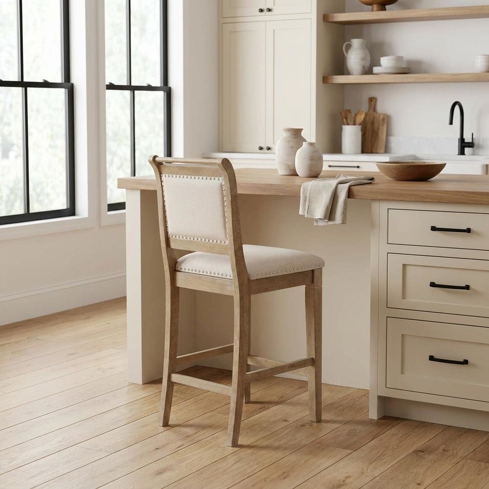 Grey Counter Stool with Rubberwood Frame and Foam Padding