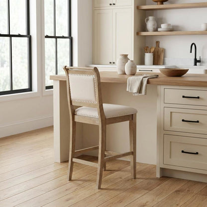 Grey Counter Stool with Rubberwood Frame and Foam Padding