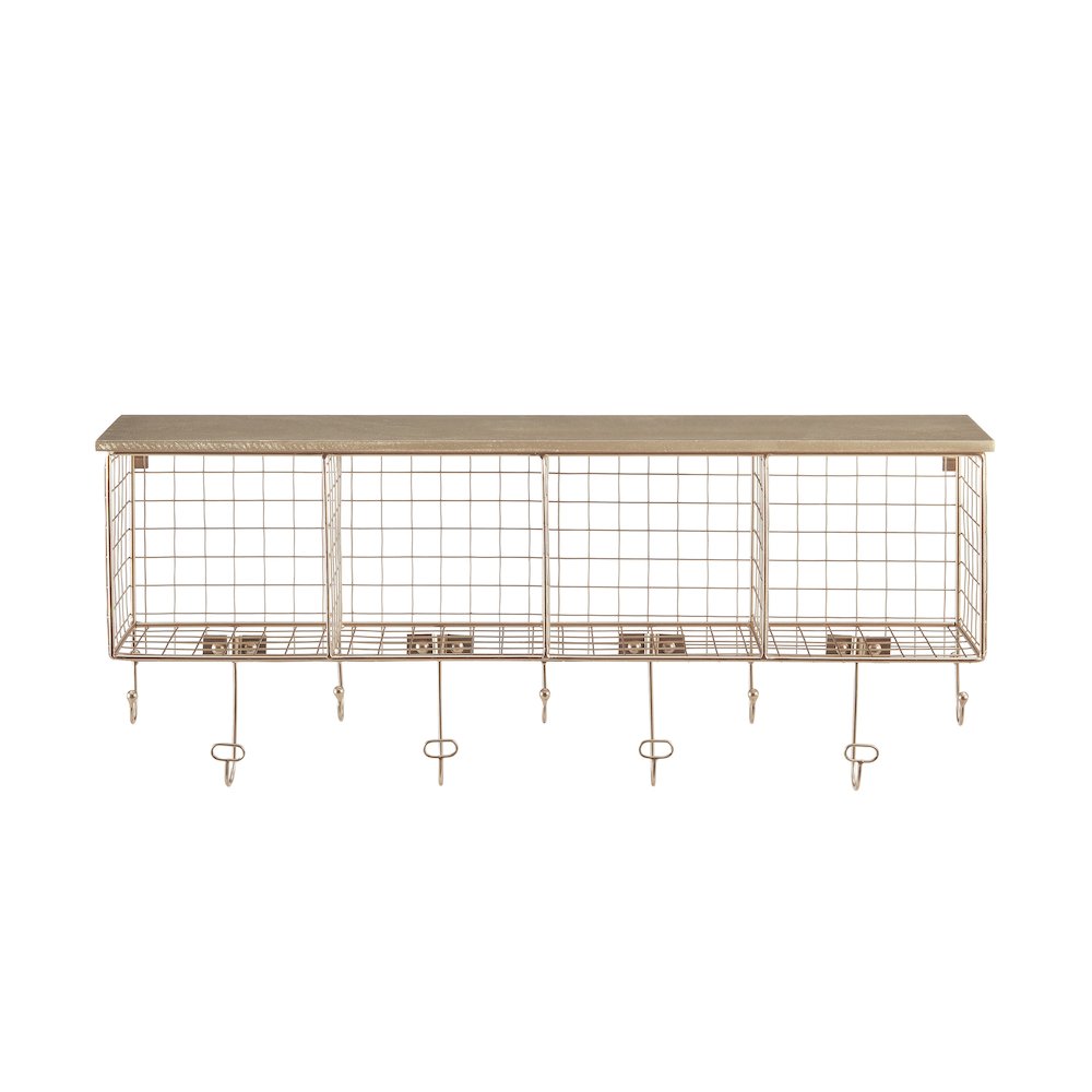Four Cubby Wall Shelf Gold
