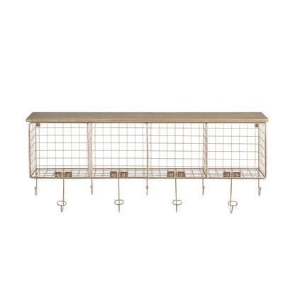 Four Cubby Wall Shelf Gold