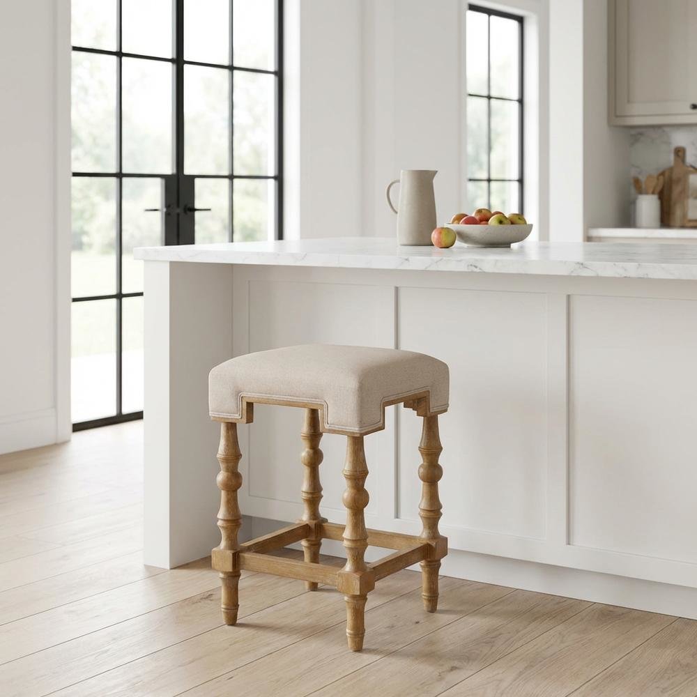 Backless Counter Stool in Brown with Elm Frame and Foam Fabric Seat