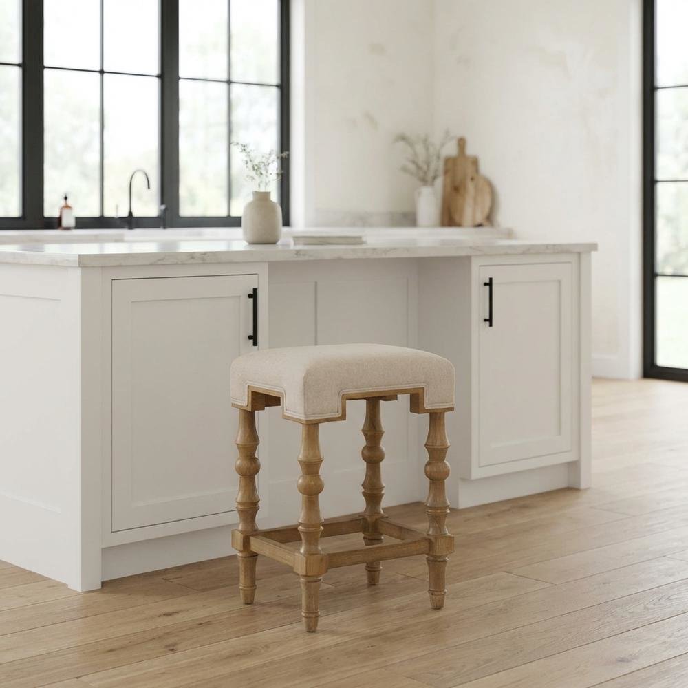 Backless Counter Stool in Brown with Elm Frame and Foam Fabric Seat