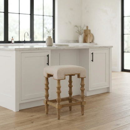 Backless Counter Stool in Brown with Elm Frame and Foam Fabric Seat