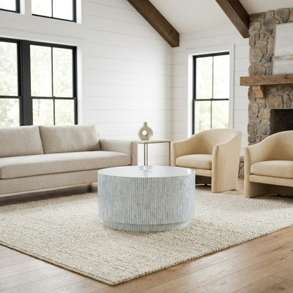 Blue wood coffee table with smooth surface and contemporary design