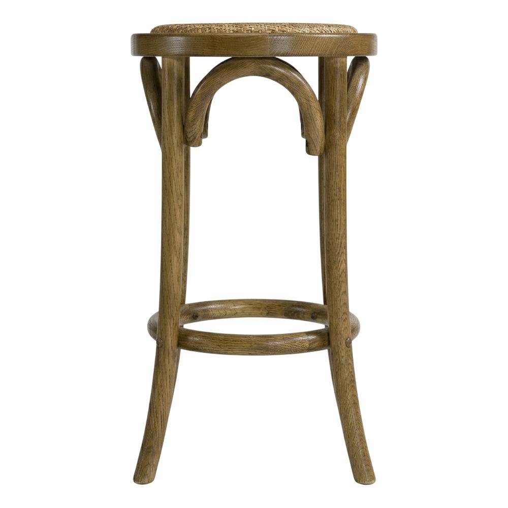 Walnut Backless Counter Stool with Elm Wood and Rattan Seat