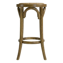 Walnut Backless Counter Stool with Elm Wood and Rattan Seat