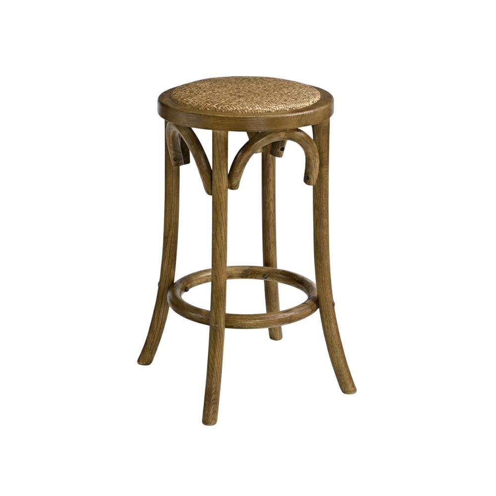 Walnut Backless Counter Stool with Elm Wood and Rattan Seat