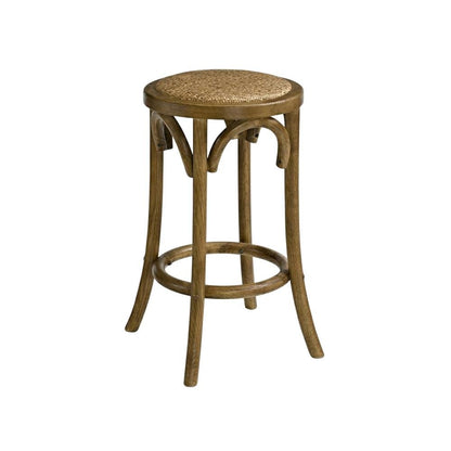 Walnut Backless Counter Stool with Elm Wood and Rattan Seat