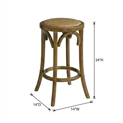 Walnut Backless Counter Stool with Elm Wood and Rattan Seat