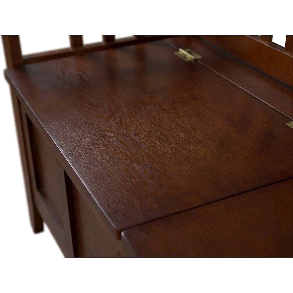 Rubberwood Split Seat Storage Bench with Slatted Low Back, Brown