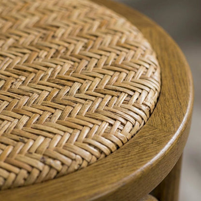 Walnut Backless Counter Stool with Elm Wood and Rattan Seat