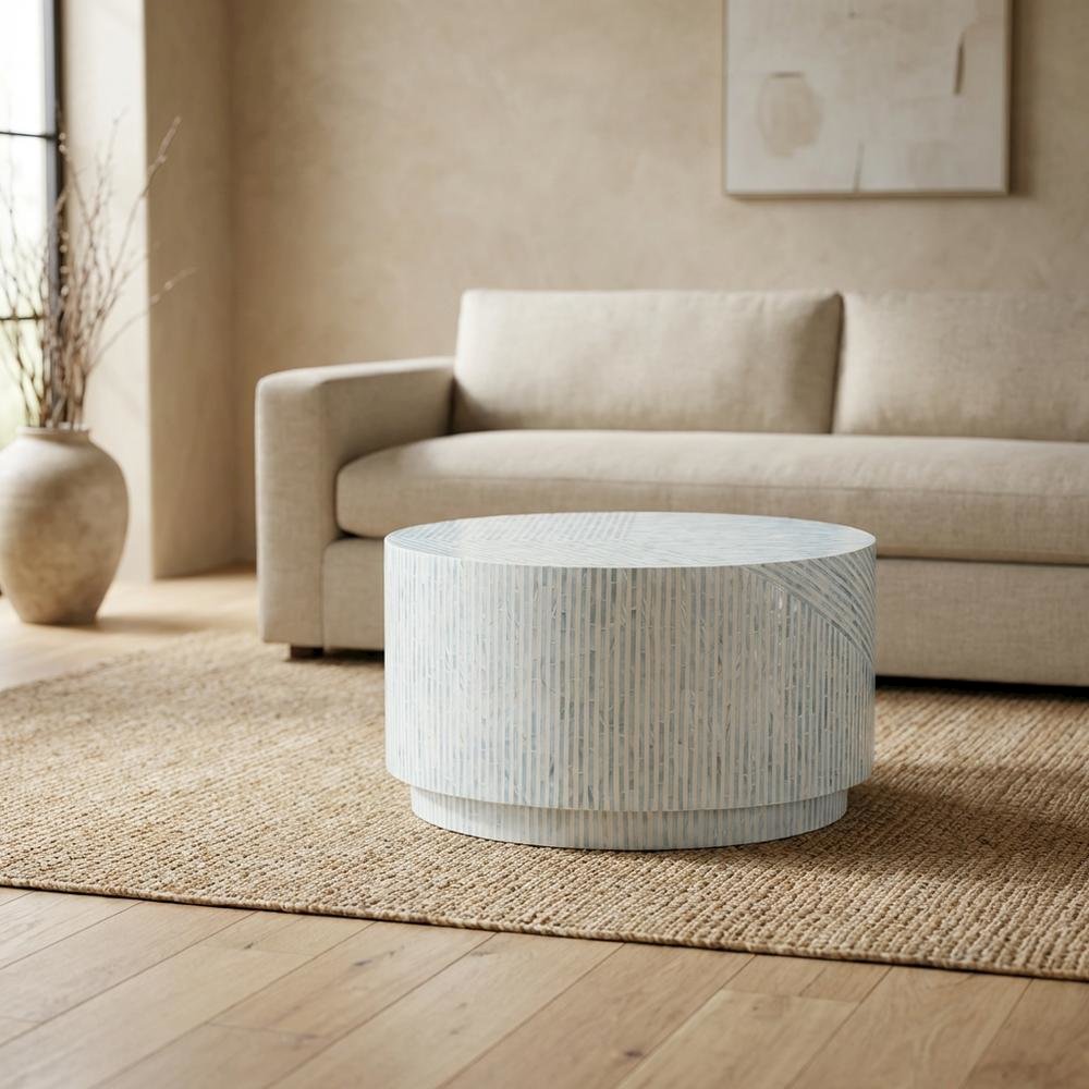 Blue wood coffee table with smooth surface and contemporary design