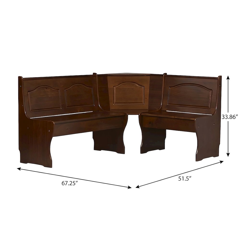 Pine and MDF Corner Dining Bench with Under-Seat Storage, Walnut