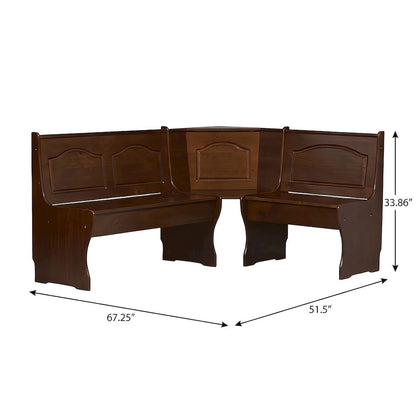 Pine and MDF Corner Dining Bench with Under-Seat Storage, Walnut