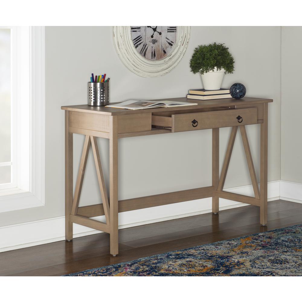 Driftwood Office Desk with Solid Eucalyptus Pine Finish, Spacious Work Surface