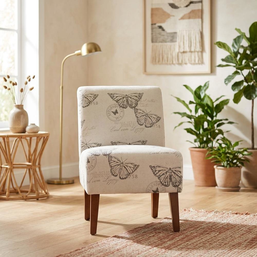 Linen Butterfly Lily Accent Chair with Upholstered Seat and Elegant Finish
