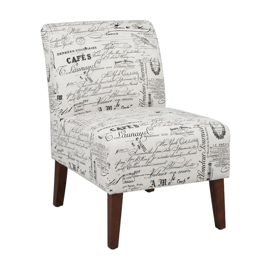 Linen Script Lily Accent Chair in Brown Fabric with Comfortable Seat