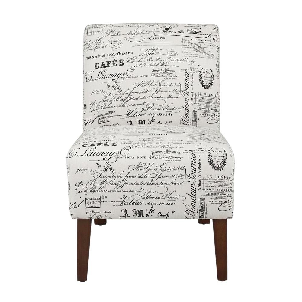 Linen Script Lily Accent Chair in Brown Fabric with Comfortable Seat