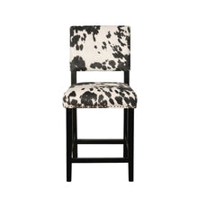 Black Cow Print Counter Stool with Foam Cushioned Seat and Wooden Frame