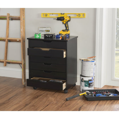 Cary Black Six Drawer Wide Rolling Storage Cart Black