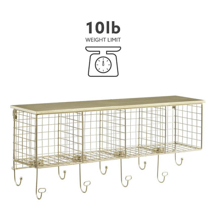 Four Cubby Wall Shelf Gold