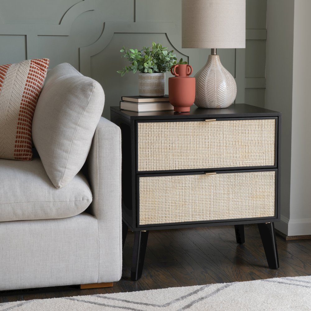 Collett Cane 2 Drawer Nightstand Black