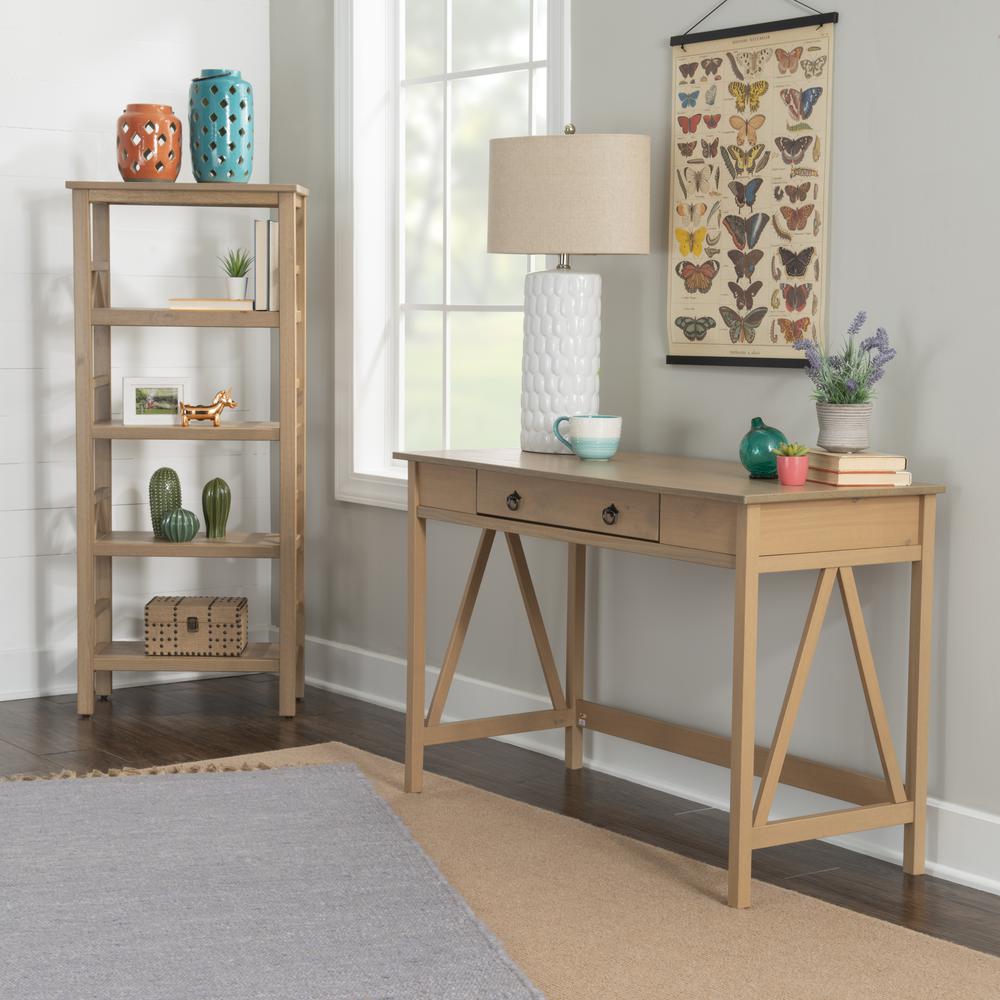 Driftwood Office Desk with Solid Eucalyptus Pine Finish, Spacious Work Surface