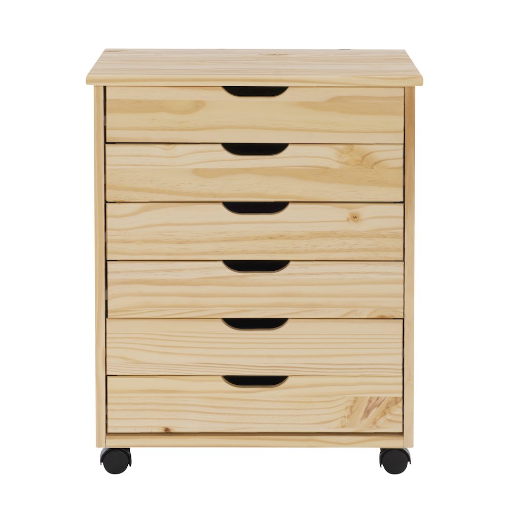 Cary Six Drawer Wide Roll Cart, Natural