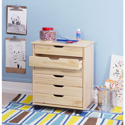 Cary Six Drawer Wide Roll Cart, Natural