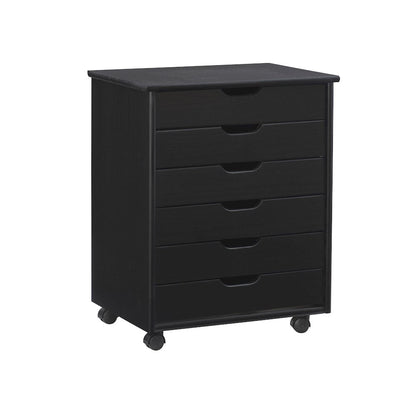 Cary Black Six Drawer Wide Rolling Storage Cart Black