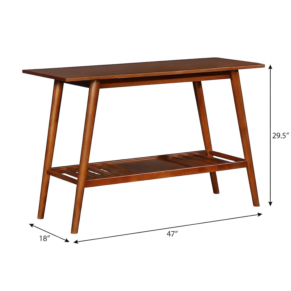 Birch Veneer Console Table with Bottom Shelf, Mid-Century Modern Style, Brown
