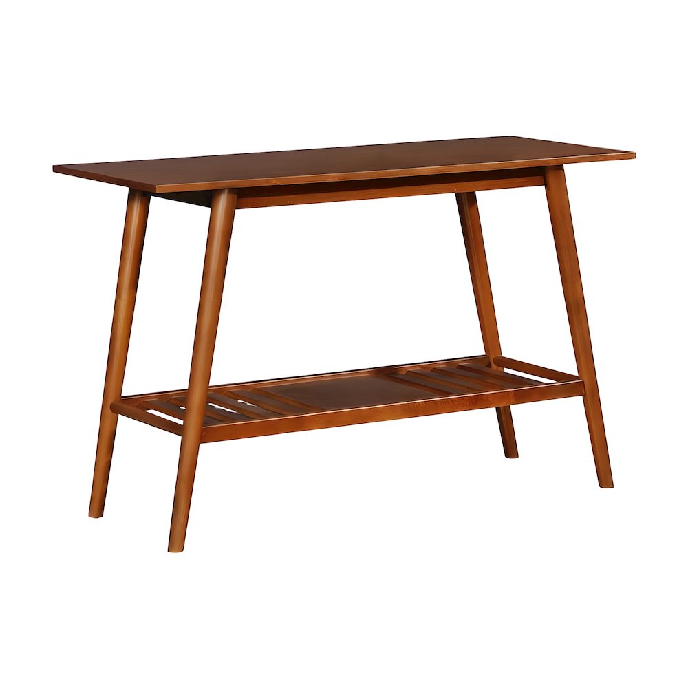 Birch Veneer Console Table with Bottom Shelf, Mid-Century Modern Style, Brown