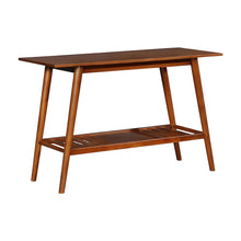 Birch Veneer Console Table with Bottom Shelf, Mid-Century Modern Style, Brown