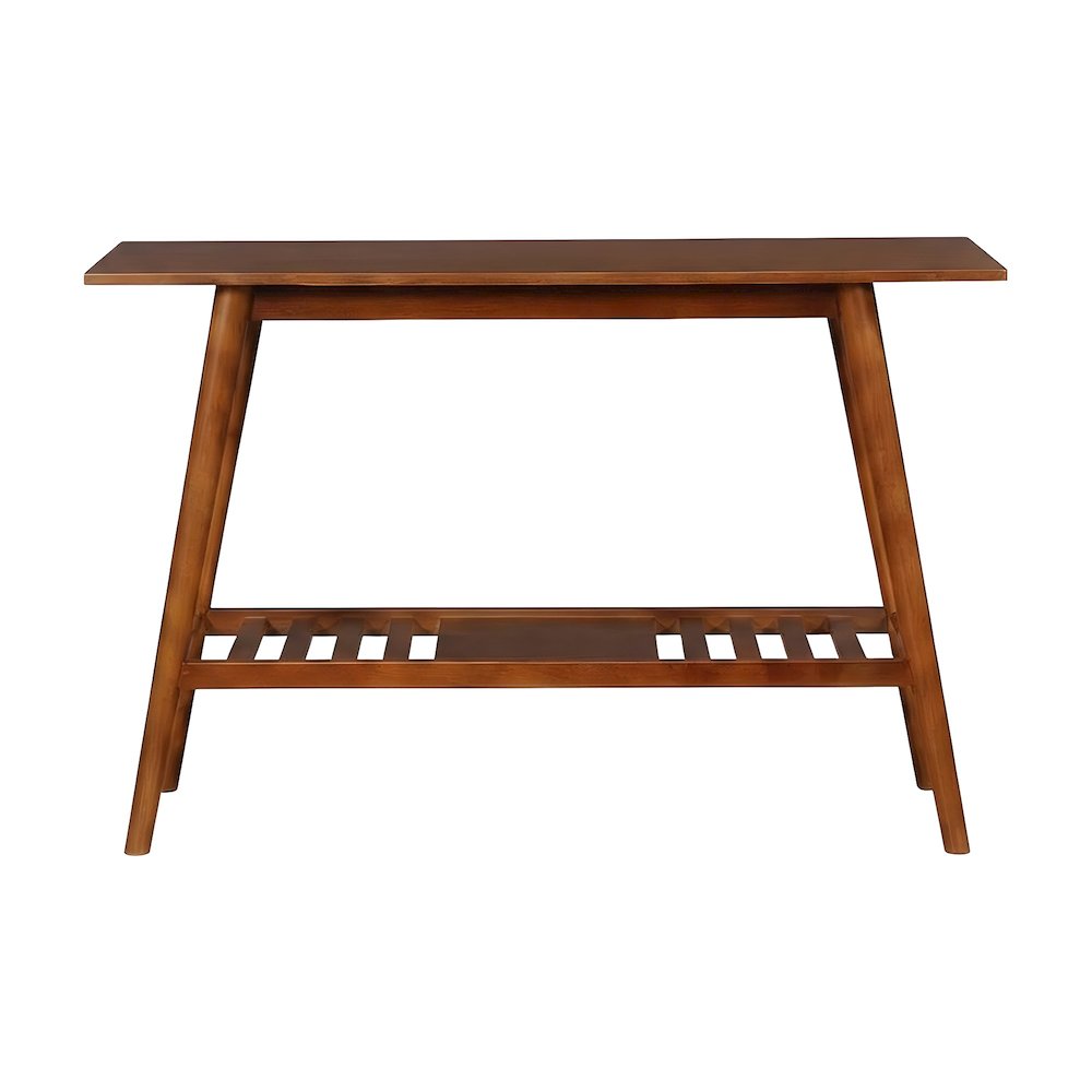 Birch Veneer Console Table with Bottom Shelf, Mid-Century Modern Style, Brown