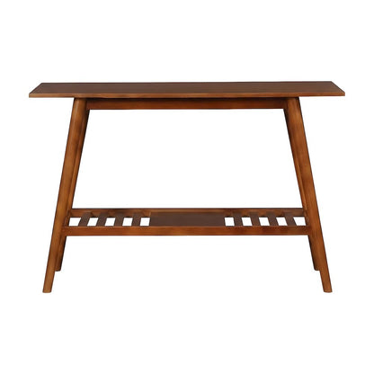 Birch Veneer Console Table with Bottom Shelf, Mid-Century Modern Style, Brown