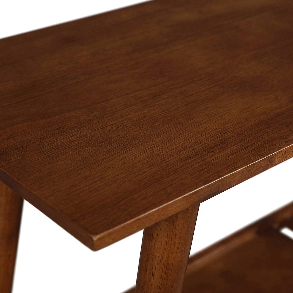 Birch Veneer Console Table with Bottom Shelf, Mid-Century Modern Style, Brown