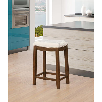 Natural Counter Stool with Linen-Weave Fabric and Metal Nail Heads