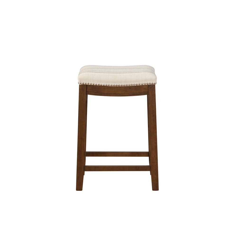 Natural Counter Stool with Linen-Weave Fabric and Metal Nail Heads