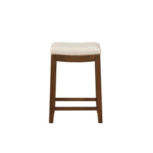 Natural Counter Stool with Linen-Weave Fabric and Metal Nail Heads