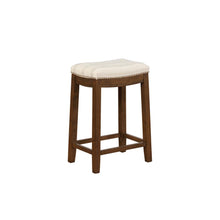 Natural Counter Stool with Linen-Weave Fabric and Metal Nail Heads