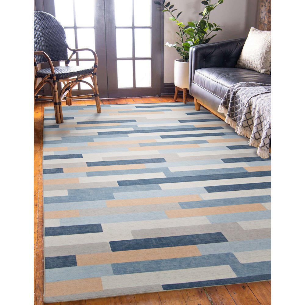 Outdoor Washable Miami Ivory & Blue 5' X7', Rug