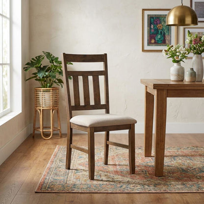Rustic Umber Side Chair with Polyester Upholstery and Comfortable Seat, Set of 2