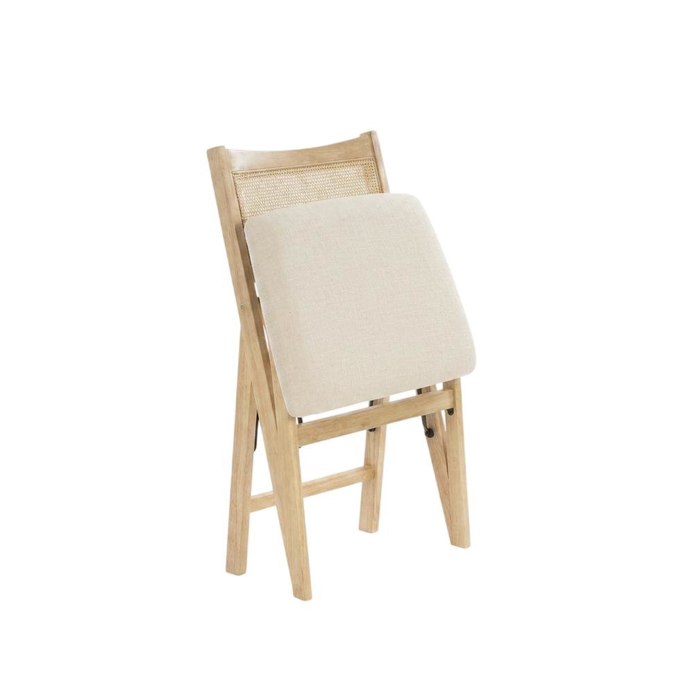 Beige Rattan Cane Folding Dining Side Chair with Polyester Fabric Seat