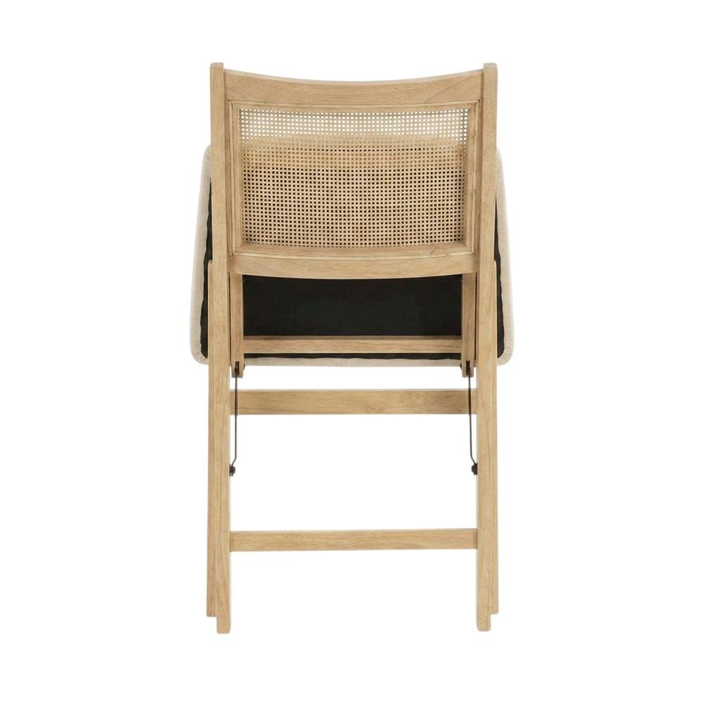 Beige Rattan Cane Folding Dining Side Chair with Polyester Fabric Seat
